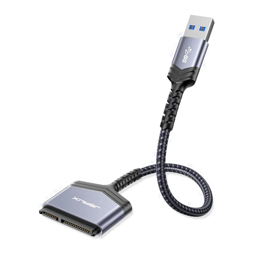 JSAUX SATA to USB A Cable, USB A 3.0 to 2.5” SATA III Hard Drive Adapter Aluminum Shell Nylon Cord External Converter for SSD/HDD Data Transfer-Grey