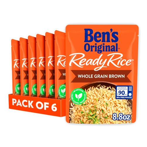 BEN'S ORIGINAL Ready Rice Whole Grain Brown Rice, Easy Dinner Side, 8.8 oz Pouch (Pack of 6)