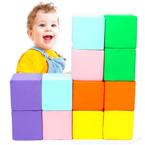TRENDBOX Foam Blocks for Toddlers, 12 PCS Soft Building Blocks for Kids, Large Foam Cubes Colourful Stacking Block Sets - Throw & Play Toys with Washable Cover(Pink, Light Blue, Yellow, Orange, Green, Purple)