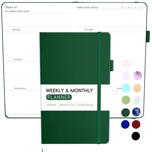 Forvencer Undated Weekly Planner for 2025, Forvencer Simplified Weekly & Monthly Calendar Planner, Cute Daily Organizer Notebook, Agenda Journal to Track Goals & Tasks, Start Anytime, A5 Size, Dark Green