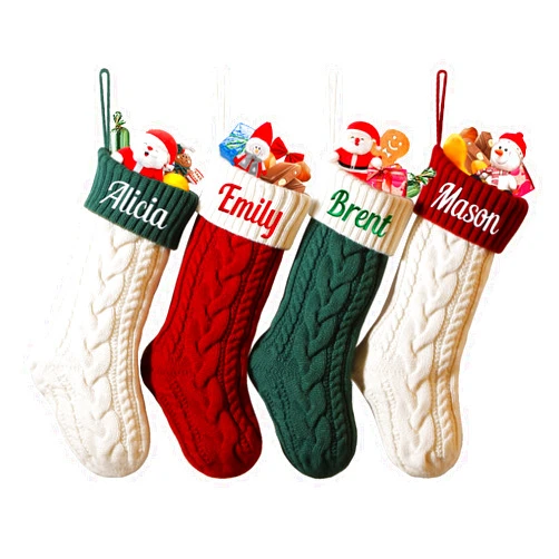 ZGCYSMHT Personalized Christmas Stocking,Custom Name 18 inch Large Knit Christmas Stocking for Family,Color-Contrast Xmas Stocking with Name Embroidery for Holiday Party Decoration(5 Pcs)