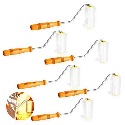 Gisafai 6 Pcs Honey Extractor Uncapping Needle Roller Wood Handle Honey Extractor Equipment Beekeeping Tool for Beekeeper Honeycomb Beehive Honey Extracting Tool