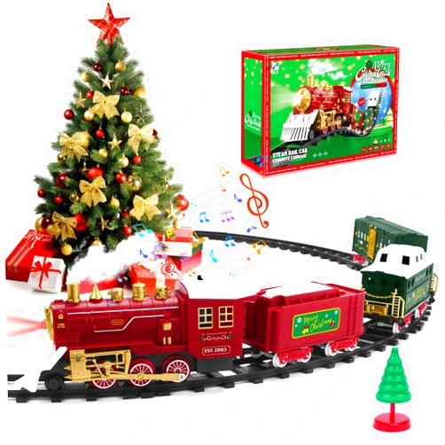 NIWOTA Train Sets-Electric Train Set for Boys, Christmas Train for Around The Tree w/Steam Locomotive Engine with Light&Sound,Carriage&Train Tracks, Battery Operated Train Toys for Toddlers Kids 4-7