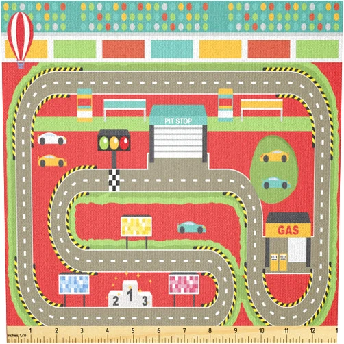Ambesonne Car Race Track Fabric by The Yard, Roadway Activity Car Racing Competition Facilities Bleacher Audience, Stretch Knit Fabric for Clothing Sewing and Arts Crafts, 1 Yard, Red Green