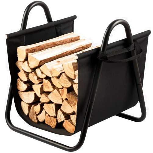AMAGABELI GARDEN & HOME Fireplace Log Holder with Canvas Firewood Rack Indoor Tote Carrier Metal Wood Rack Black Firewood Holders Storage Heavy Duty Logs Stacker Basket with Handles Kindling