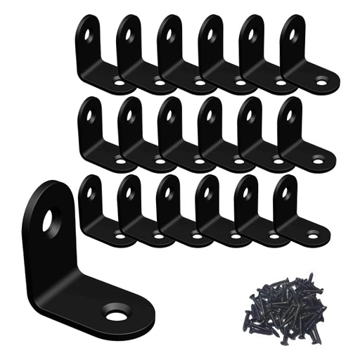 Aufuga Corner Brace, L Bracket, Corner Bracket,Stainless Steel Brackets,Small Angle Brackets, Metal Iron Braces Brackets for Wood (Black_1x1x0.6inch_20pcs)