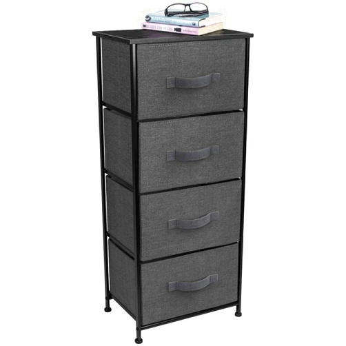 Sorbus Nightstand with 4 Drawers - Bedside Furniture & Night Stand End Table Dresser with Steel Frame, Wood Top, Easy Pull Fabric Bins for Home, Bedroom Accessories, Office & Dorm