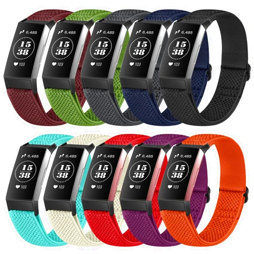 Huamanlou 10 Pack Solo Loop Elastic Nylon Watch Bands Compatible with Fitbit Charge 4/Charge 4 SE/Charge 3/Charge 3 SE Bands, Adjustable Breathable Stretchy Replacement Wristbands Bracelet for Women Men