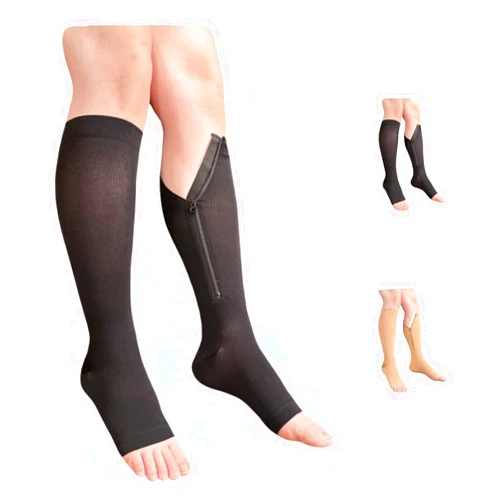 Ziperior Inside Leg Zipper 20-30 mmHg Compression Grade Calf Open Toe Socks