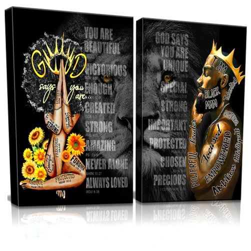 NCYEL African Black King Queen Framed Canvas Wall Art for African American Man Girls Women Lions Couples Wall Decor Photos Posters Artwork for Living Room Bedroom Bathroom Home Decor