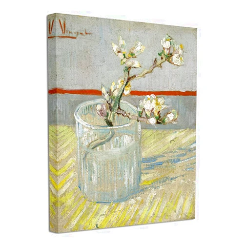 Wieco Art Spring of Flowering Almond in a Glass Canvas Prints Wall Art by Van Gogh Famous Oil Paintings Reproduction Modern Floral Giclee Artwork Grey Flowers Pictures for Bedroom Home Decorations