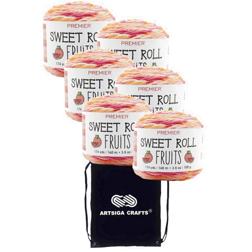 Premier Yarns Sweet Roll Fruits Pink Grapefruit 2056-06 (6-Skeins - Same Dye Lot) Worsted Medium #4 Acrylic Yarn for Crocheting and Knitting with Project Bag