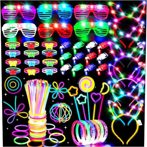Thremhoo 156PCS Glow in the Dark Party Supplies for Kids 4-8 8-12, Glow Stick Bulk Party Pack, LED Light Up Glasses Finger Lights Headbands Wand, Neon Birthday Decorations Classroom Prizes Goody Bags Stuffers