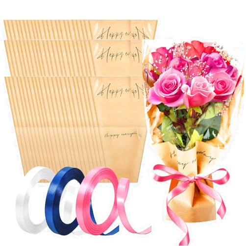 SixWeKit 60PCS Flower Bags For Bouquets,Kraft Paper Flower Gift Bag,Flower Sleeves For Bouquets, Brown Flower Bouquet Wrapping Paper Floral Bags For Flowers Arrangements bar supplies Florist