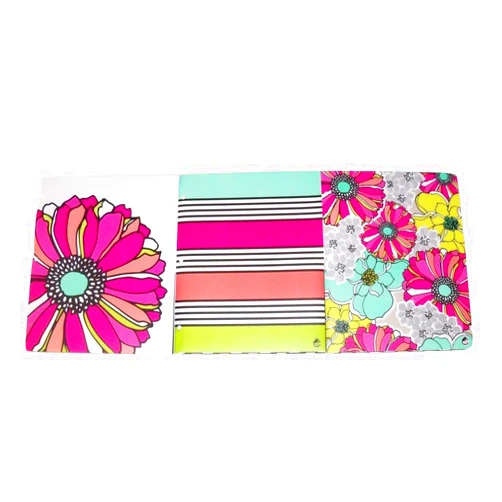 Studio C Carolina Pad Set of 3 Poly Folders ~ Whimsical Flower (Large Flower Head on White, Colorful Patches Among Black and White Stripes, Floral Collage)