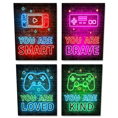 Simimi art Neon Video Game Decor Set of 4(8
