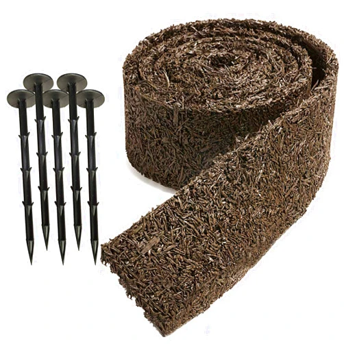 Zyppio Black Rubber Mulch Border for Landscaping, 10', 120” x 4.5” Roll, Natural-Looking Permanent Garden Barrier for Plants, Vegetables, and Flowers, Recycled and Sustainable, 15 Plastic Anchors Included