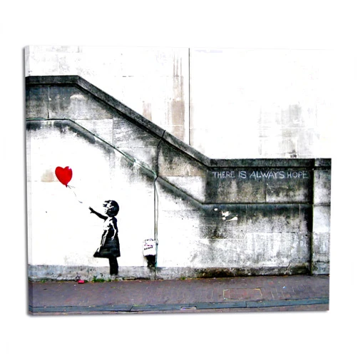 Wieco Art Banksy Grafitti Girl with Red Balloon Large Modern Gallery Wrapped Giclee Canvas Prints Artwork Grey Love Pictures Paintings on Canvas Wall Art for Living Room Bedroom Home Decorations