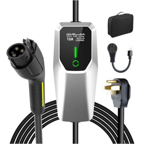 J Junsun Portable Level 1 and Level 2 EV Charger 240V 32A (7.68kw) with 26ft Charging Cable NEMA 14-50 5-15 for SAE-J1772 Electric Vehicles Charging Station