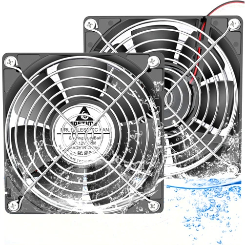 GDSTIME IP68 Waterproof Fan 120mm x 25mm 12V DC Brushless Computer Case Cooling Fan Dual Ball Bearings 2 Pin for RV Fridge Ventilation, 2 Pack
