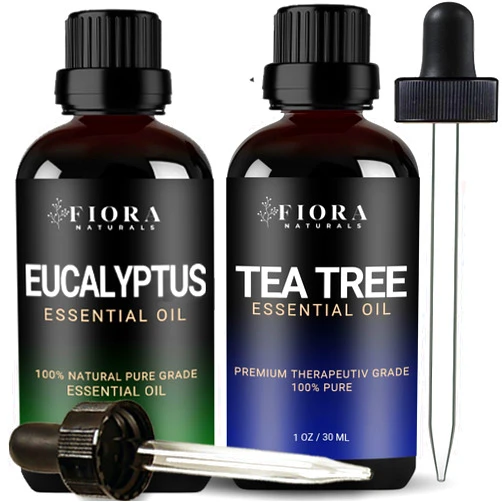 Fiora Naturals Tea Tree Essential Oil & Eucalyptus Essential Oil - 100% Pure Essential Oils Bundles, Essential Oils for Face, Hair, Skin, Nails, Dandruff, Acne, Scalp, Foot, and Toenails Issues 1oz/30ml