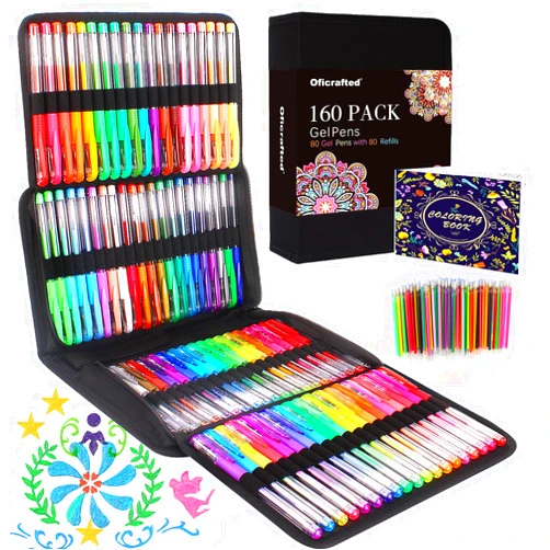 Oficrafted 160 Pack Gel Pen Sets for Adult Coloring Books, Colored Gel Pens with 40% More Ink, Gel Coloring Pens with Travel Case for Artists and Kids Drawing Doodling Journaling & Craft Art Supplies