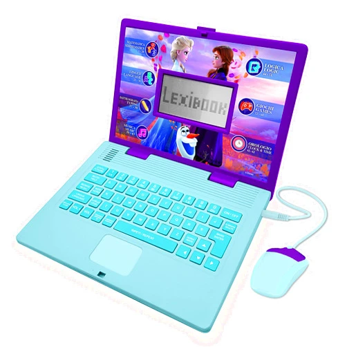 Lexibook JC598FZi5 Disney Frozen 2-Educational and Bilingual Laptop Italian/English-Girls Toy with 124 Activities to Learn, Play Games and Music with Elsa & Anna-Blue/Purple, Multicoloured, Small