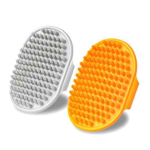 XIGOU Dog Bath Brush, 2 Pcs Short Hair Grooming Brush for Dogs & Cats - Soothing Massage Rubber Bristles Curry Comb with Adjustable Handle
