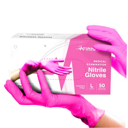 FifthPulse Fuchsia Hot Pink Nitrile Disposable Gloves - 50 Count - 3 Mil Nitrile Gloves Large - Powder and Latex Free Rubber Gloves - Surgical Medical Exam Gloves - Food Safe Cooking Gloves