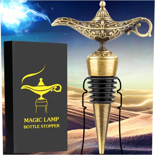 LKKCHER DESIGN Aladdin Magic Lamp Wine Stopper, Wine Gifts for Men Women Lovers, Bottle Stoppers for Wine Champagne Prosecco, Birthday Gifts, Wine Saver, Wine Accessories, Bronze