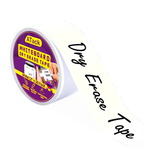 ATack Whiteboard Dry Erase Tape, 2 Inches x 30 Foot, White, Smudge-Free White Board Dry Erase Label Sticker for Storage Bins, Classrooms, and Teachers for Reading Lessons for Sentence Strips