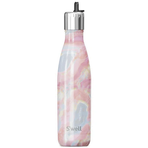 S'well Stainless Steel Water Bottle with Flip Straw Cap, 17oz, Geode Rose, Triple Layered Vacuum Insulated Containers Keeps Drinks Cold for 36 Hours and Hot for 10, Perfect for On the Go