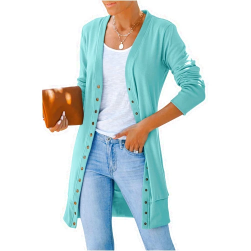 MEROKEETY Women's 2024 Fall Long Sleeve Snap Button Down Solid Color Knit Ribbed Neckline Cardigans