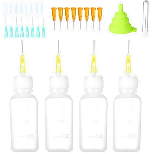 Vbeker 30ml Needle Tip Squeeze Bottle, Applicator bottle, Precision tip applicator bottle with a Funnel for Small Gluing Projects，4Pcak