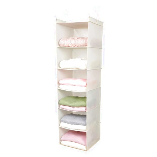 MAX Houser 6 Tier Shelf Hanging Closet Organizer, Cloth Hanging Shelf with 2 Sturdy Hooks for Storage, Foldable (Beige)