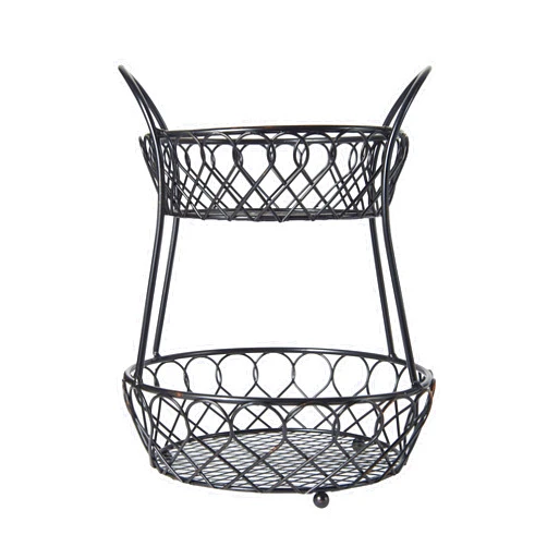 Gourmet Basics by Mikasa Loop and Lattice Wire Basket, Antique Black