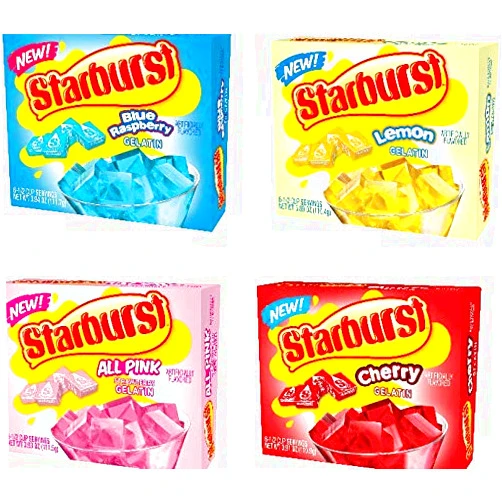 Starburst Gelatin variety pack, 4 flavor Lemon, Blue Raspberry, All pink Strawberry, and cherry (3.89 OZ each)
