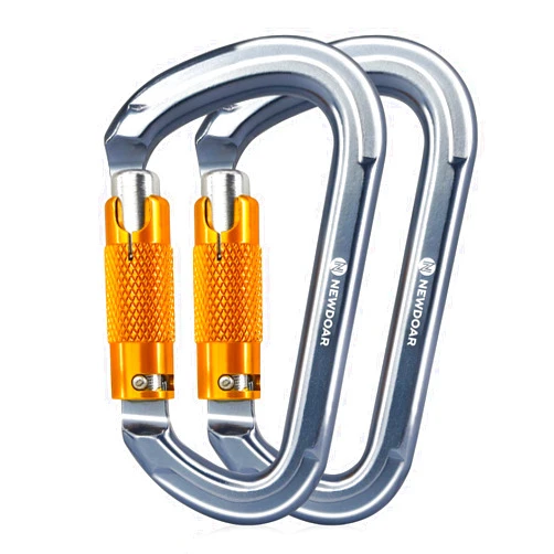 NewDoar 28KN UIAA & CE Certified Auto Climbing Carabiner Professional Heavy Duty Caribeaner for Rappelling D-Shaped