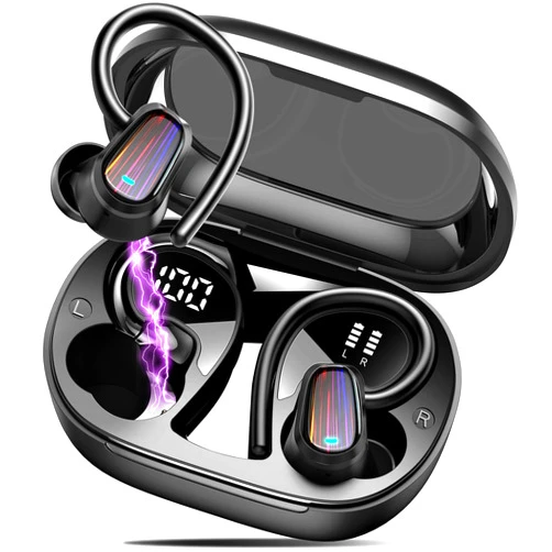 OYIB Wireless Earbuds Bluetooth 5.4 Headphones Sport, 50H Bluetooth Earbuds with Earhooks, Over Ear Bud Deep Bass with ENC Mic, IP7 Waterproof Wireless Earphone for Workout/Running, Black