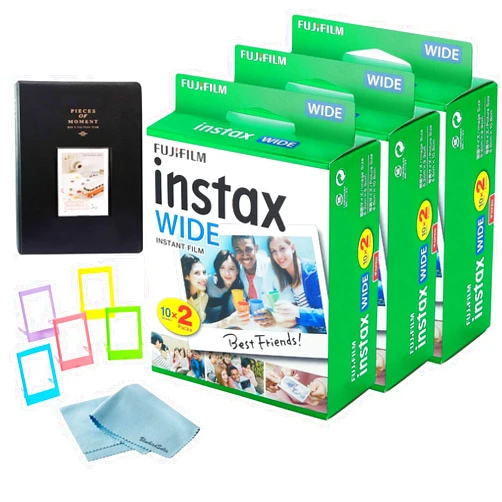 Fujifilm Instax Wide Instant Film (60 Exposures) + BluebirdSales Photo Album + Frames and Microfiber Cleaning Cloth (Pack of 3)