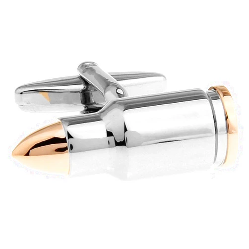 MRCUFF Bullet 2 Two Tone Shell Casing Army Police Pair Cufflinks in a Presentation Gift Box & Polishing Cloth