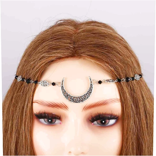 Chicque Boho Moon Head Chain Jewelry Silver Hair Jewelry Crystal Headpiece Hollow Hair Chain Wedding Festival Hair Accessories for Women and Girls