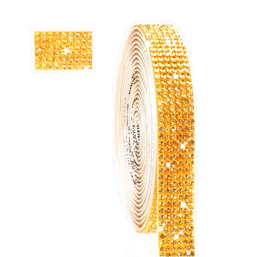 Styquenzer 3 Yards Self Adhesive Rhinestone Ribbons Roll 0.51 Inch Crystal Diamond Ribbon Rows Crystal Rhinestone Chain Gold Rhinestones Trim Bling Rhinestone Strips Glitter Gold Tape for Clothes Car Wedding