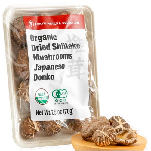 Tokyo Matcha Selection Organic Dried Shiitake Mushrooms, Premium Japanese Donko 2.5 oz (70 g) for Umami Dashi Broth, Pro Cooking