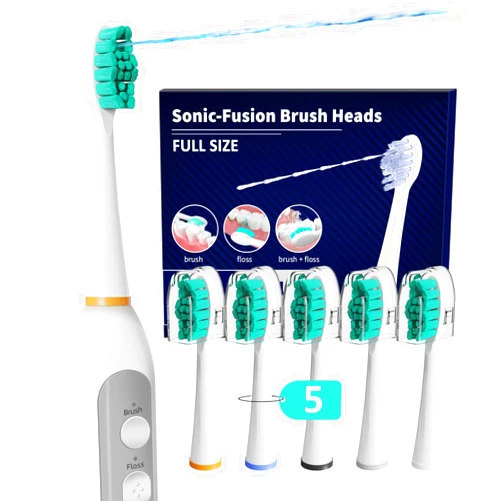 LiveCoco Replacement Heads for Waterpik Sonic Fusion 2.0, Extra-Large Size Flossing Toothbrush Head fit for Water pik SF-01 SF-02 SF-03 SF-04 (White, 5 Count)