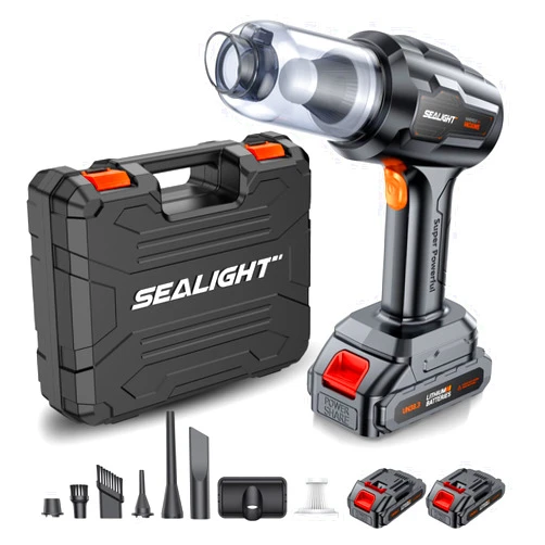 SEALIGHT Handheld Car Vacuum Cordless, Portable Car Vacuum with 21000pa High Power Suction, Two Batteries Long Endurance, 18v/120w Mini Vacuum Cleaner for Car, Home, Office, Pet