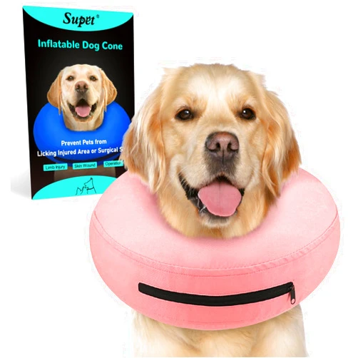 Supet Inflatable Dog Cone Collar Alternative after Surgery, Dog Neck Donut Collar Recovery E Collar to Stop Licking, Soft Dog Cone for Medium Large Dogs