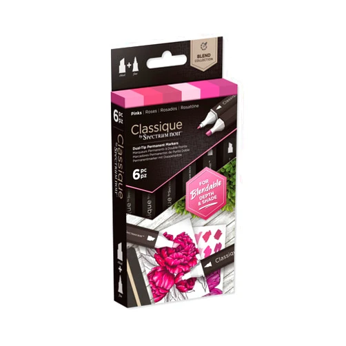 Crafter's Companion Spectrum Noir Classique Blend Alcohol Marker Dual Nib Pens Set-Pinks-Pack of 6