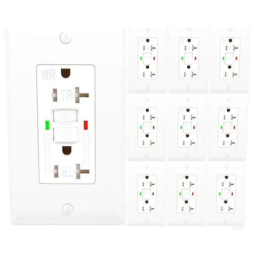 POWAWINI 10 Pack - POWAWINI GFCI Outlet 20 Amp, UL Listed, Self-Test with LED Indicator, Tamper-Resistant, Weather Resistant Receptacle Indoor or Outdoor Use with Decor Wall Plates and Screws (White)