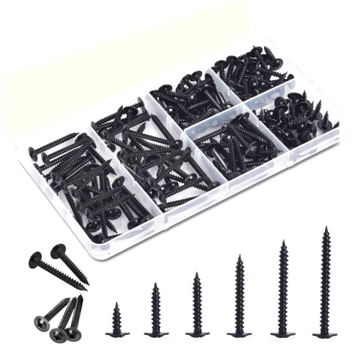 ALLWIN #8 Black Wood Screws Assortment Kit - 140 Pcs Modified Truss Head Wood Screws, Small Wood Screws - 1/2”, 3/4”, 1”, 1-1/4”, 1-1/2”, 2”